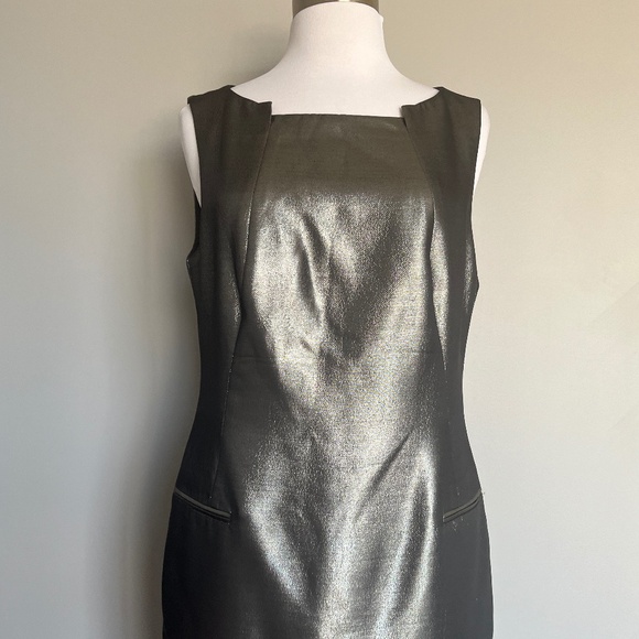 HUGO BOSS Dajena1 Silver Shimmer Cocktail Silk Sheath Pencil Sleeveles Dress - Picture 3 of 15